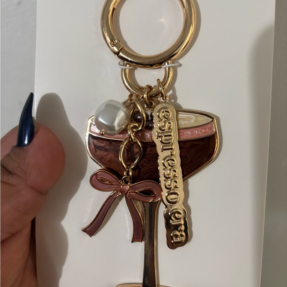 Espresso Martini Gold and Brown Cocktail Glass Bag Charm & Keychain - Picture 2 of 3